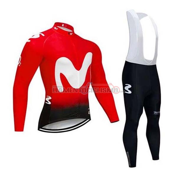 Abbigliamento Ciclismo Movistar Manica Lunga 2020 Rosso Bianco